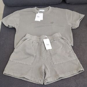 Anine Bing Olive Green T-Shirt and Shorts Set